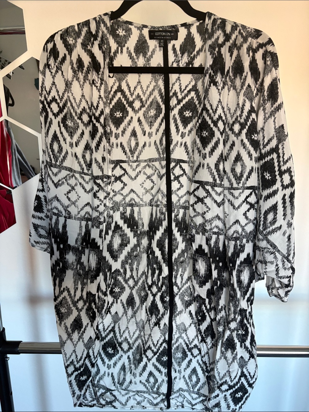 Cotton On Black & White Ikat Open Kimono